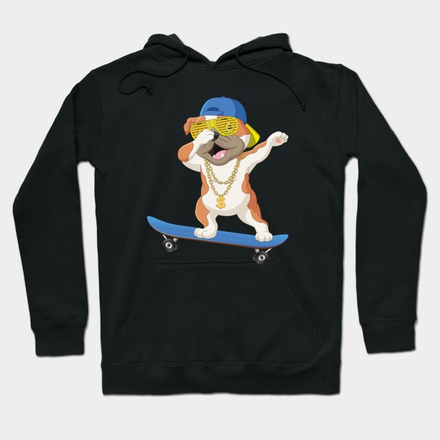 Cool Dabbing Dog Skating Kids Gift Hoodie by Foxxy Merch